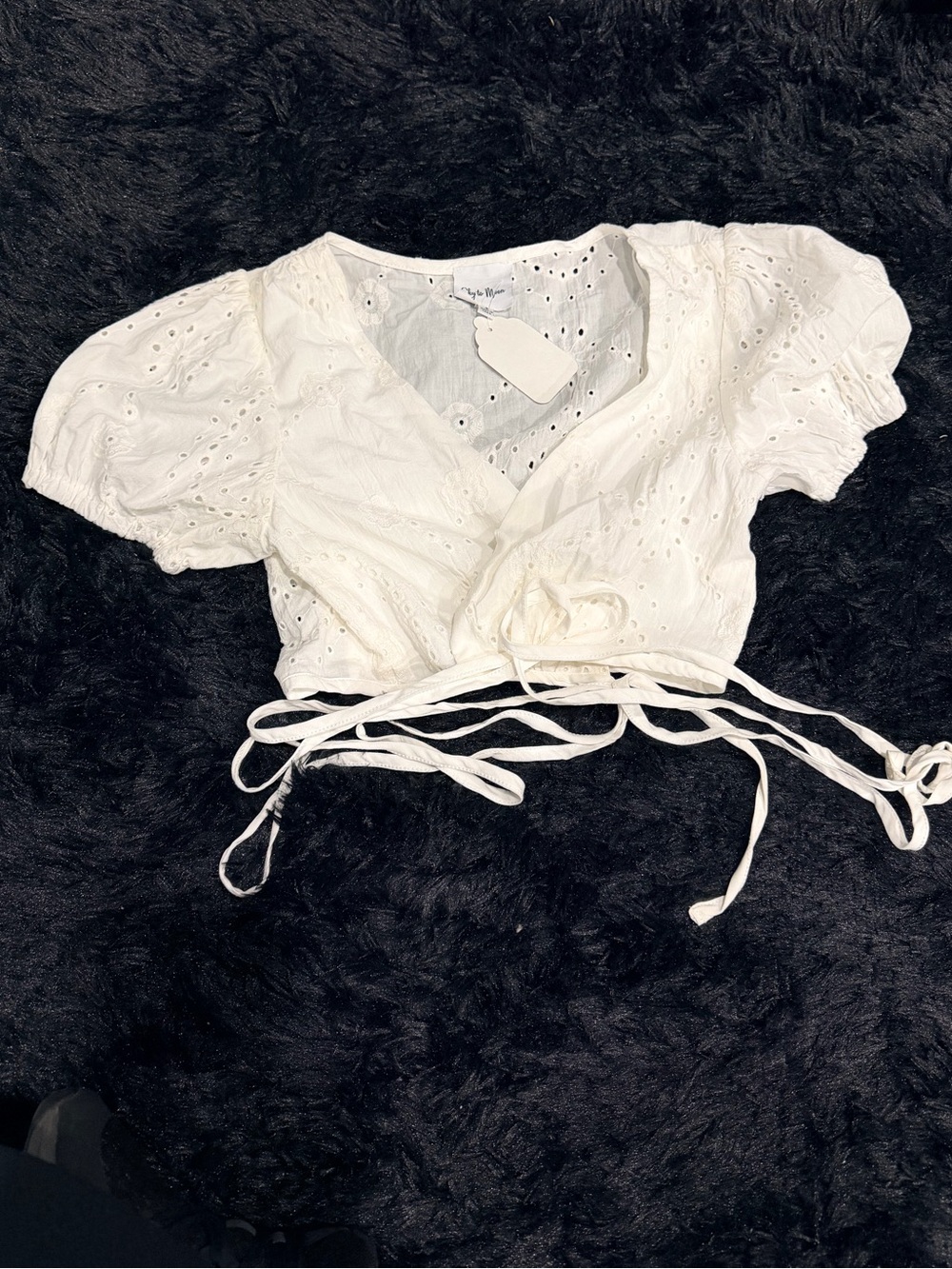 Eyelet Wrap Crop Top - White